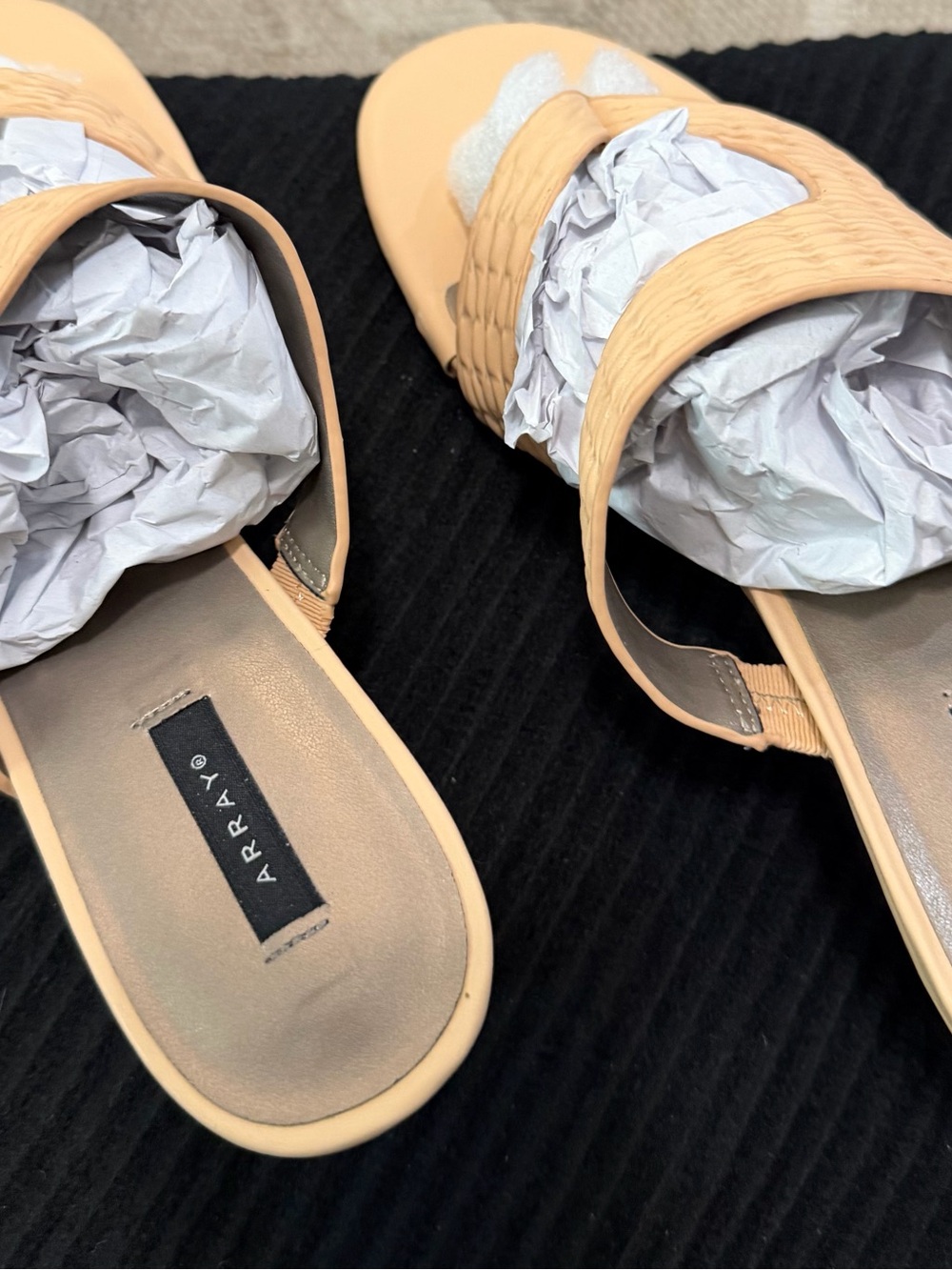 Arravó Beige Woven Strap Slide Mules